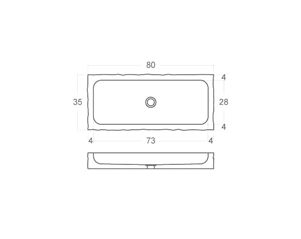 Raw stone basin - Technical plan 80 cm