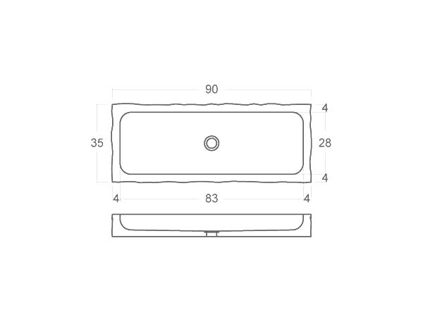 Raw stone basin - Technical plan 90 cm