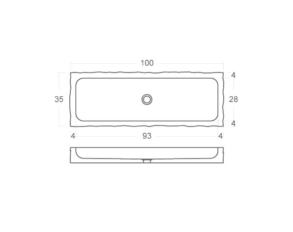 Raw stone basin - Technical plan 100 cm