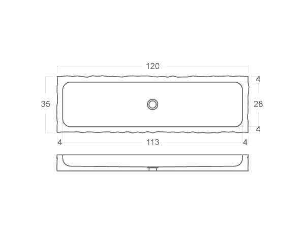Raw stone basin - Technical plan 120 cm