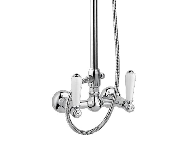 Shower Column with Handheld Shower, Showerhead, and Porcelain Handles