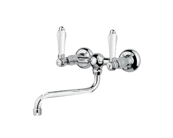 Wall tap – Downward for sink and splashback in Burgundy limestone Wall tap – Downward for sink and splashback in Burgundy limestone