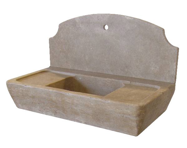 Sink with Backsplash in Burgundy Limestone - Lanvignes Antiquaire