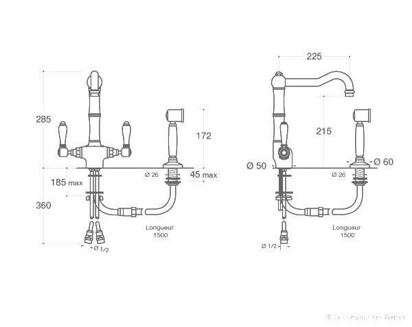 Bonnieux tap with shower head - Technical plan Bonnieux tap with shower head - Technical plan