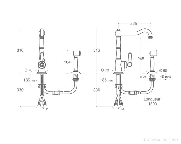Castel tap with shower head - Technical plan Castel tap with shower head - Technical plan