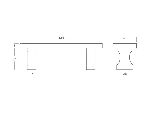Classic Parc bench in Burgundy limestone - Technical plan