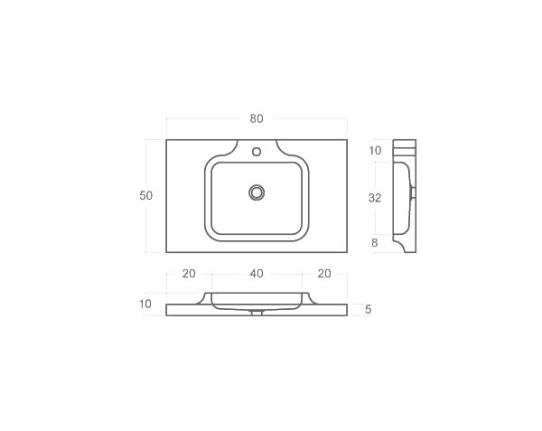 Modern washbasin in limestone - Technical plan 80 cm