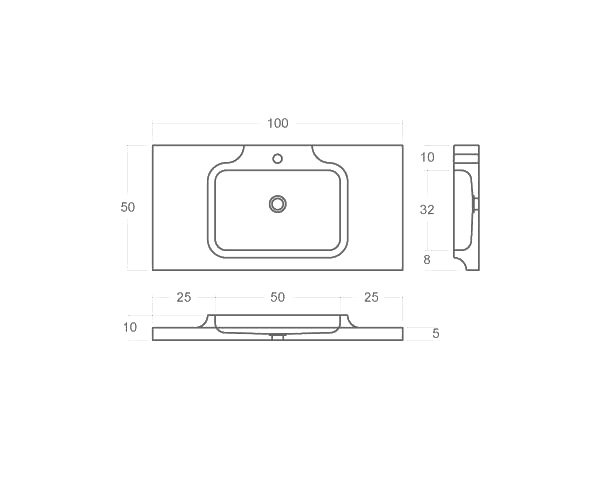 Modern washbasin in limestone - Technical plan 100 cm