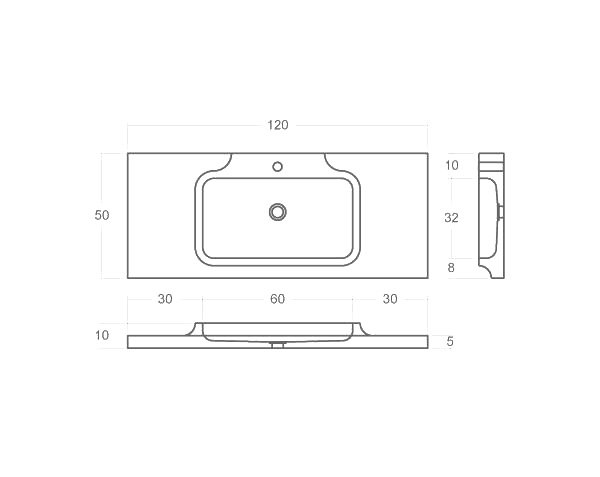 Modern washbasin in limestone - Technical plan 120 cm