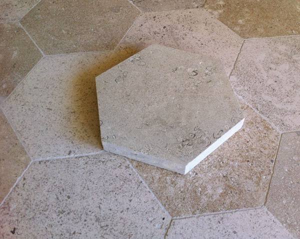 Hexagonal Tiles in Burgundy Limestone, Honed Finish