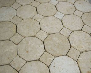 Octagonal Tomettes with Cabochons in Burgundy Limestone Octagonal Tomettes with Cabochons in Burgundy Limestone